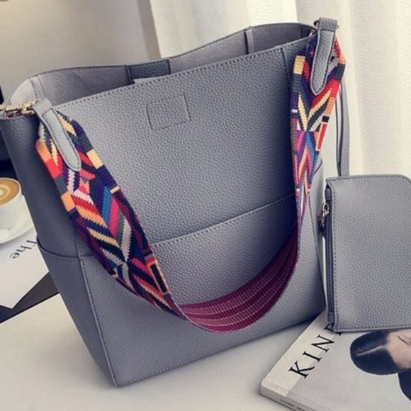 Julia Kays Handbags - Julia Kays Gray Bucket Bag with Tribal Strap